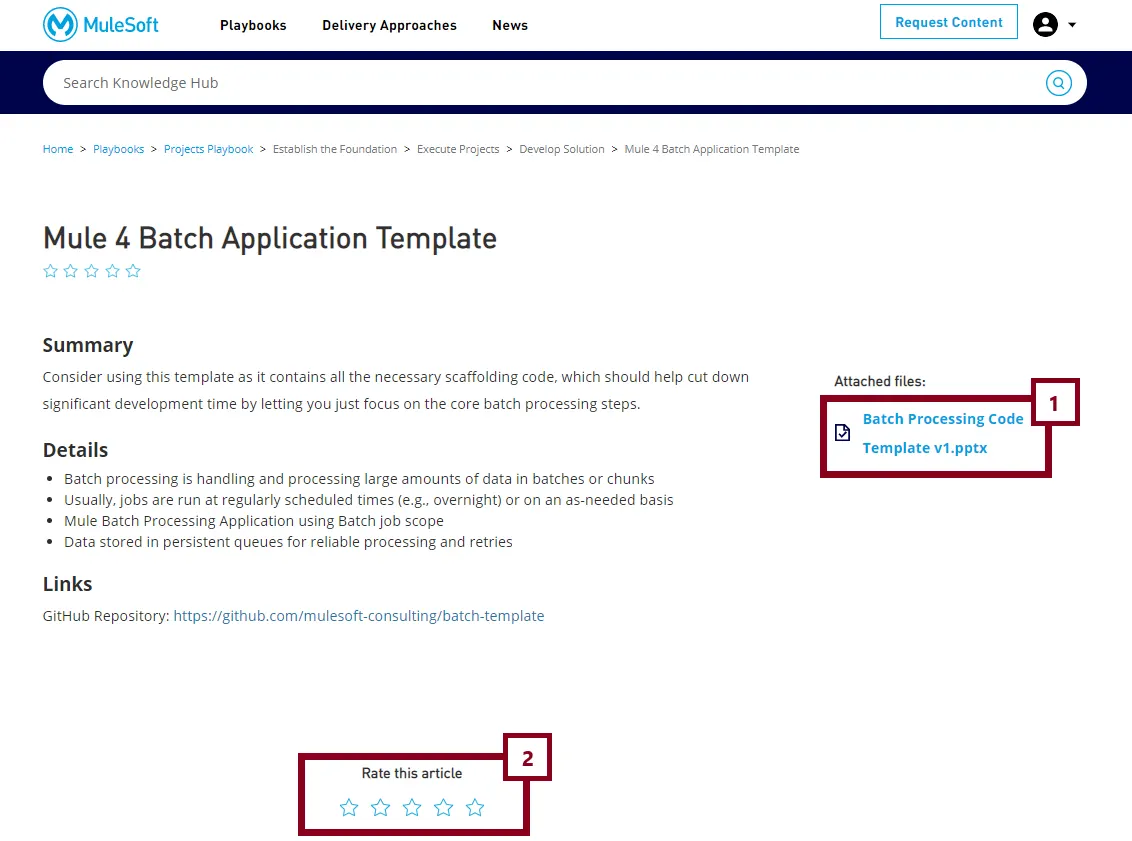 Catalyst Knowledge Hub asset detail page showing attached files and article rating.