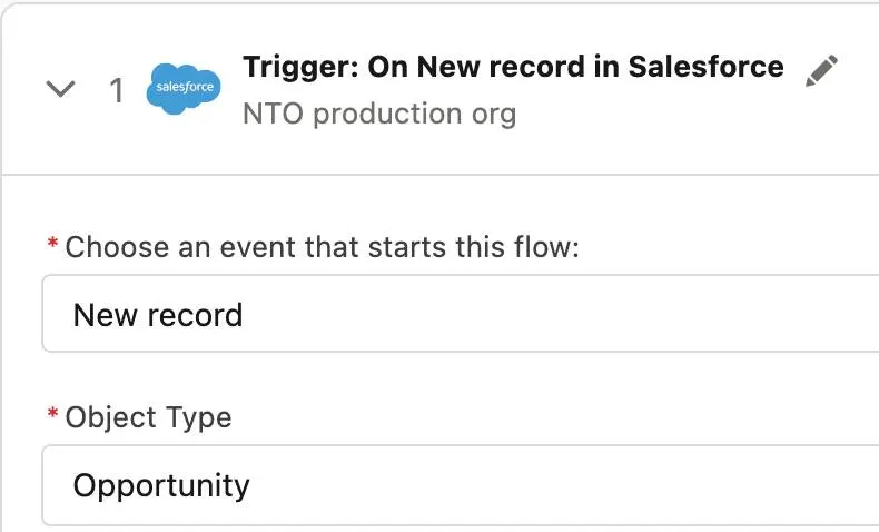 Trigger called “On New record in Salesforce”