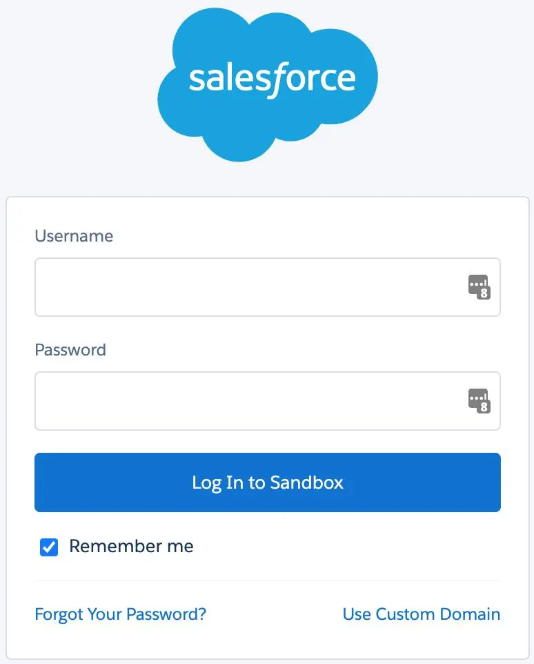 Salesforce sandbox org’s login page.