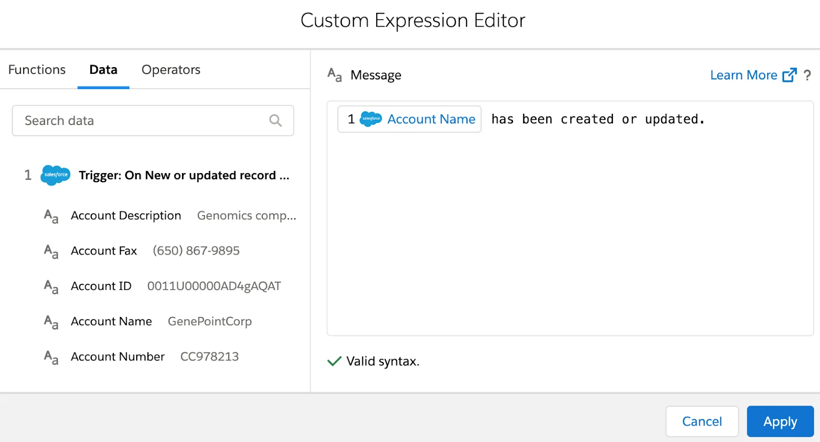 Custom Expression Editor dialog box.