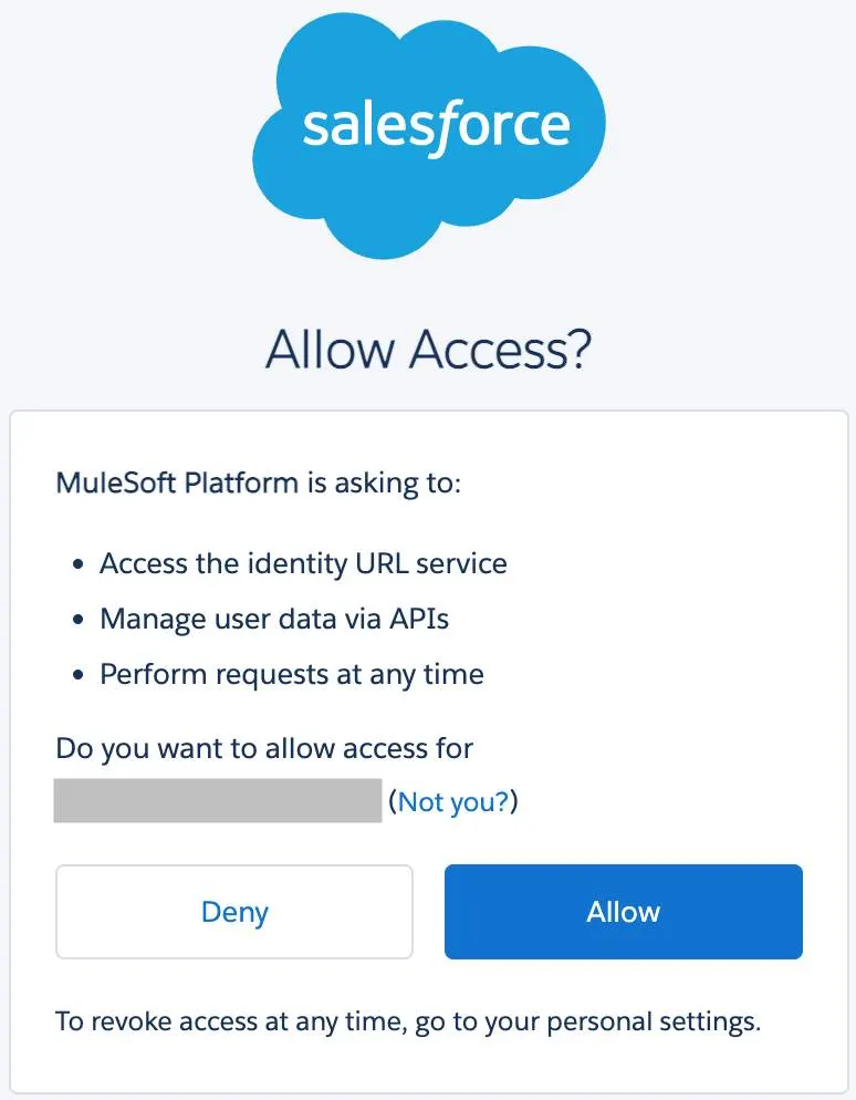 Salesforce Allow Access page with Allow button.