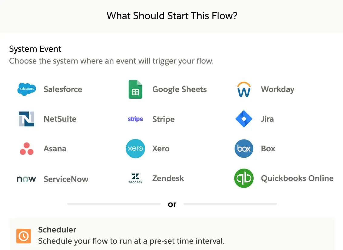 System Event page with available connectors.