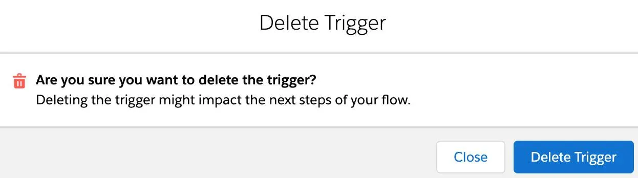 Delete Trigger dialog box showing Delete Trigger button.