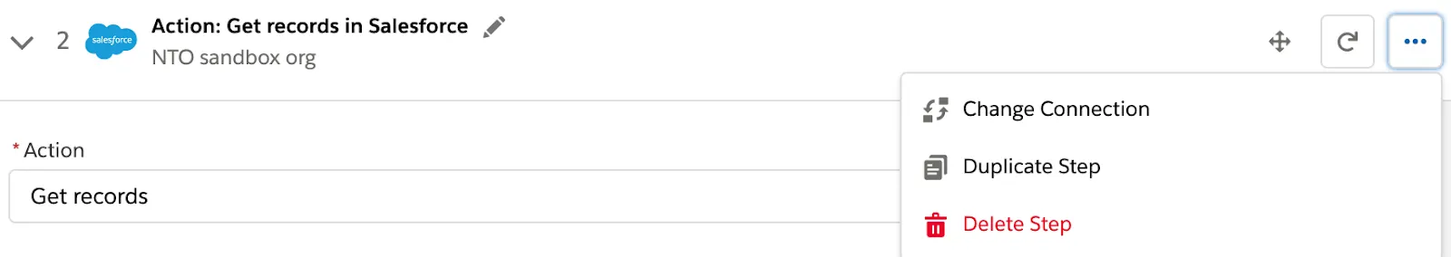 Step 2 of flow showing Duplicate Step action.