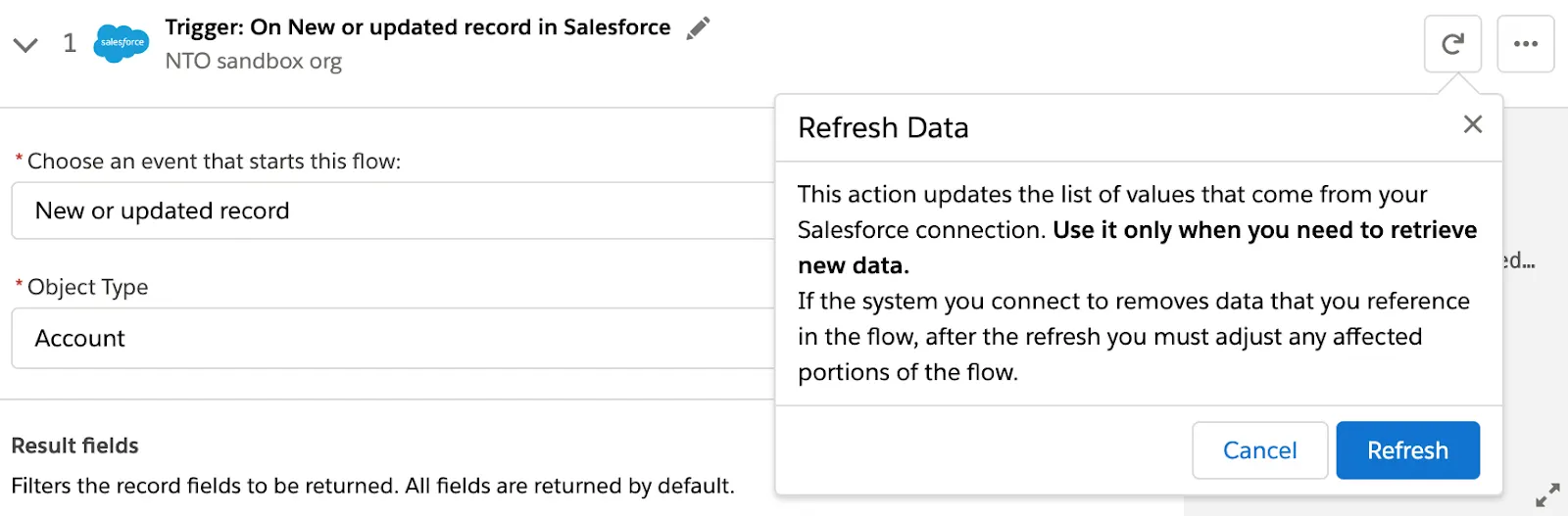 Refresh Data dialog box with Refresh button.