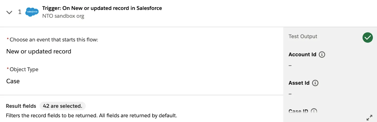 Tested flow showing a green check mark on step 1.