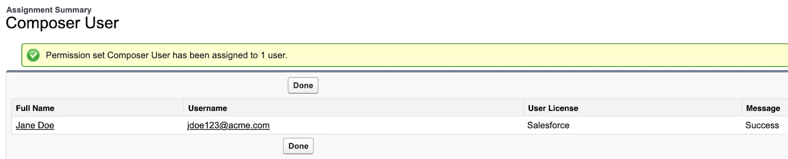 Jane Doe assigned Composer User permission set.