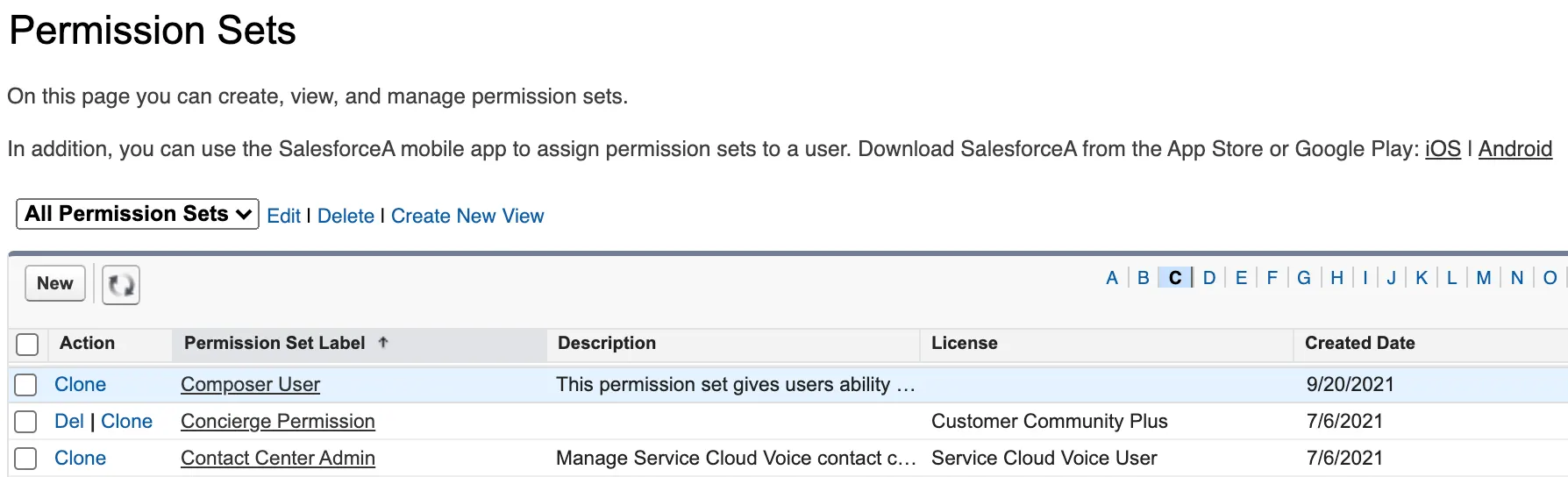 Permission Sets page with Composer User permission set.