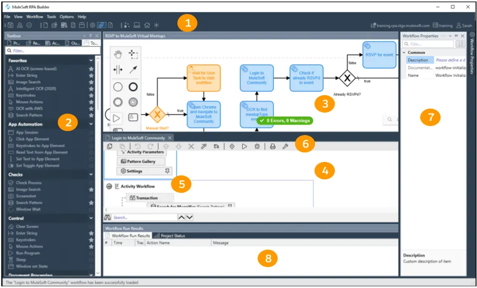 MuleSoft RPA Builder layout