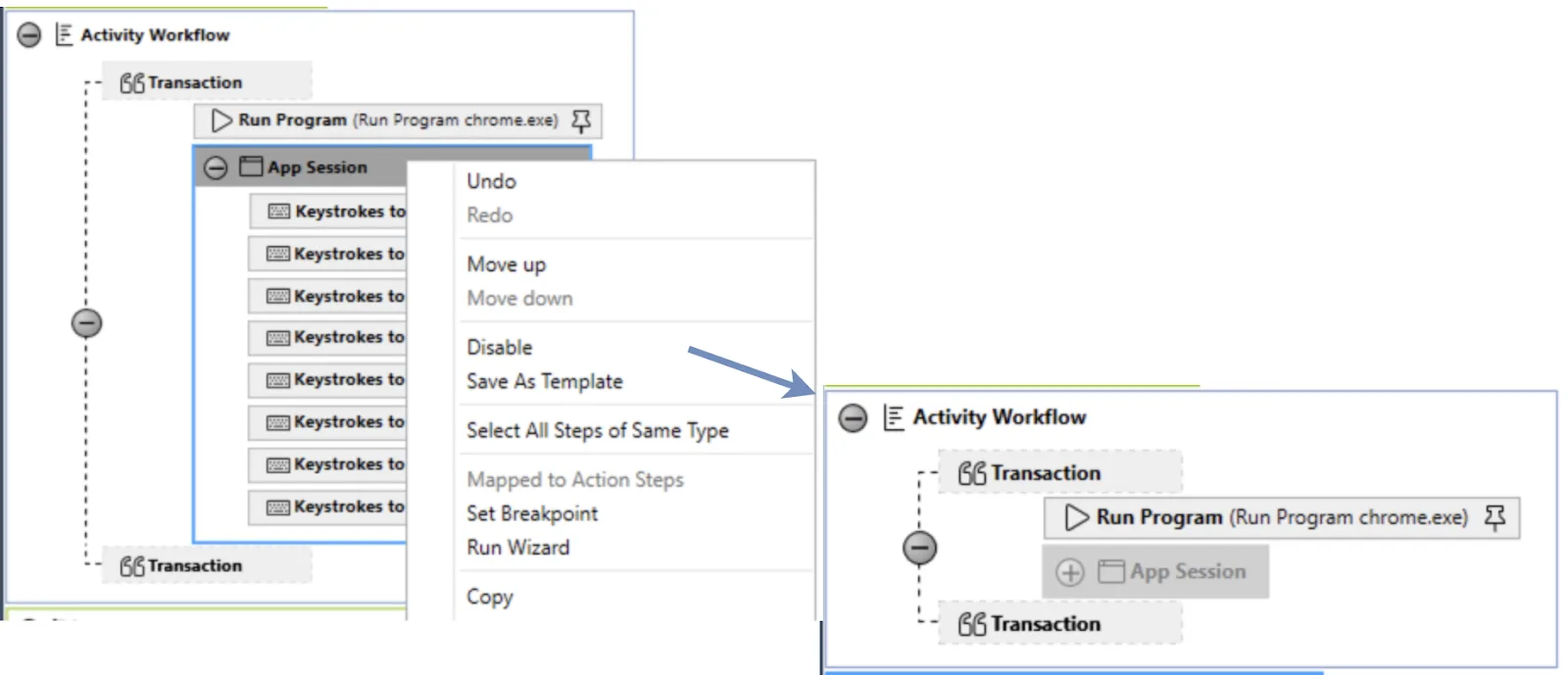 Disabling elements in an RPA Bot Task implementation.