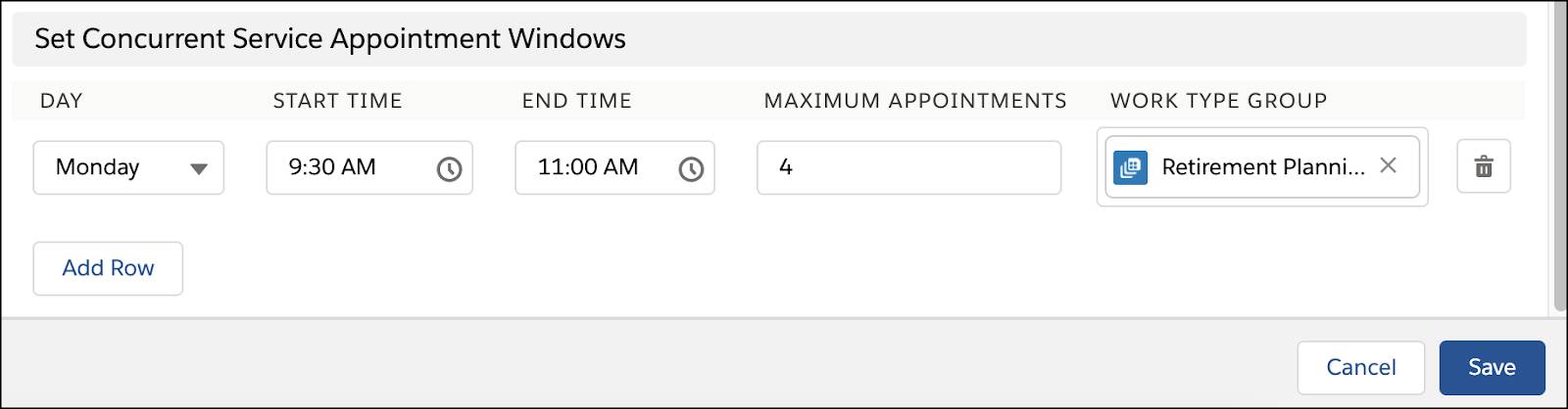 The section Set Concurrent Service Appointment Windows.