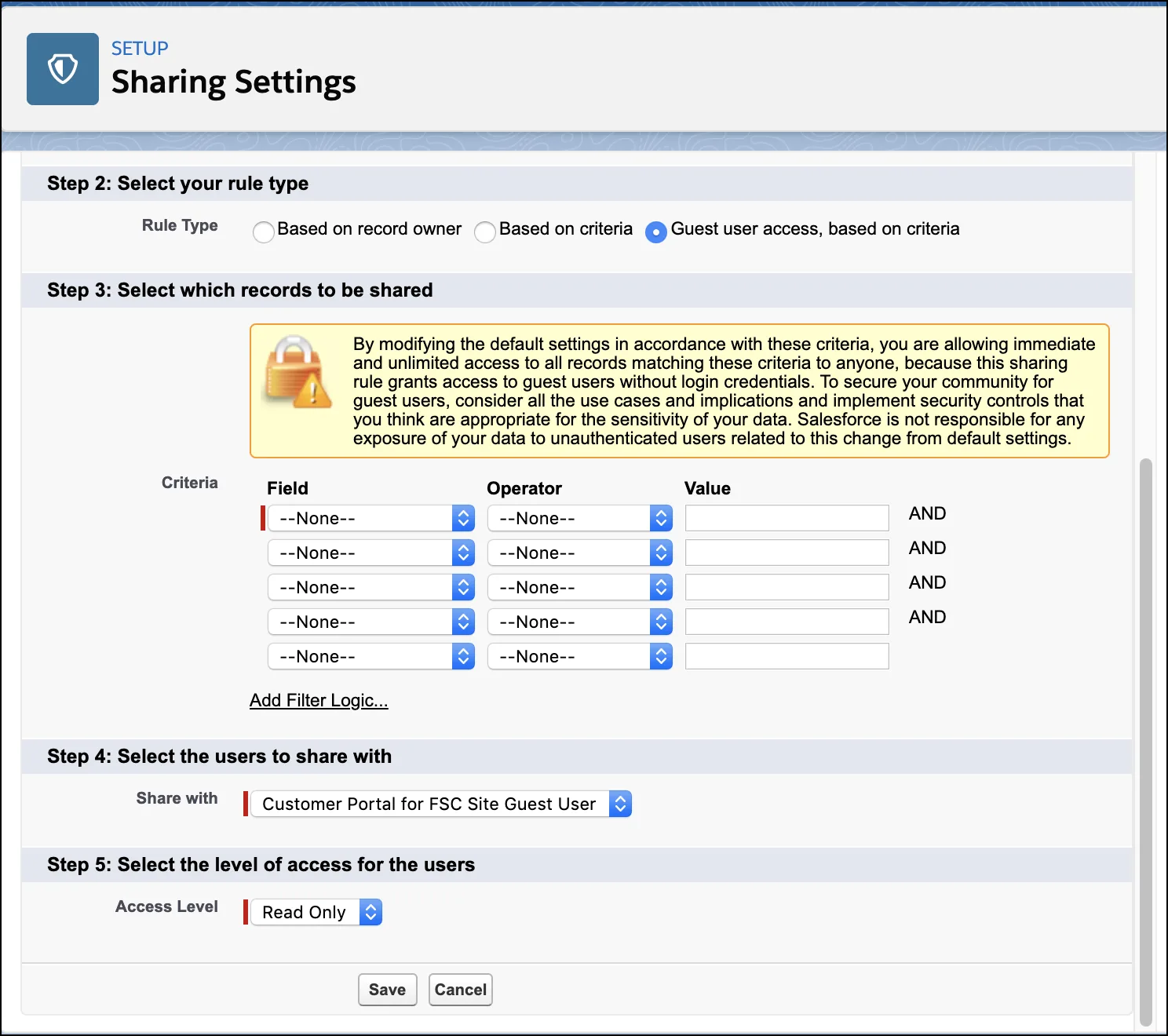 Sharing Settings window.