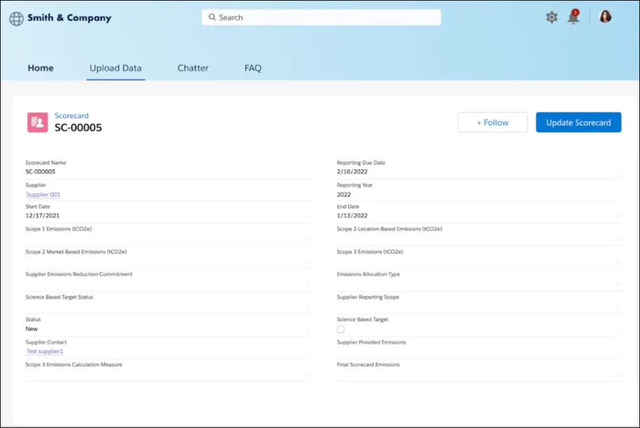 Collaboration with a supplier to upload their emissions data.