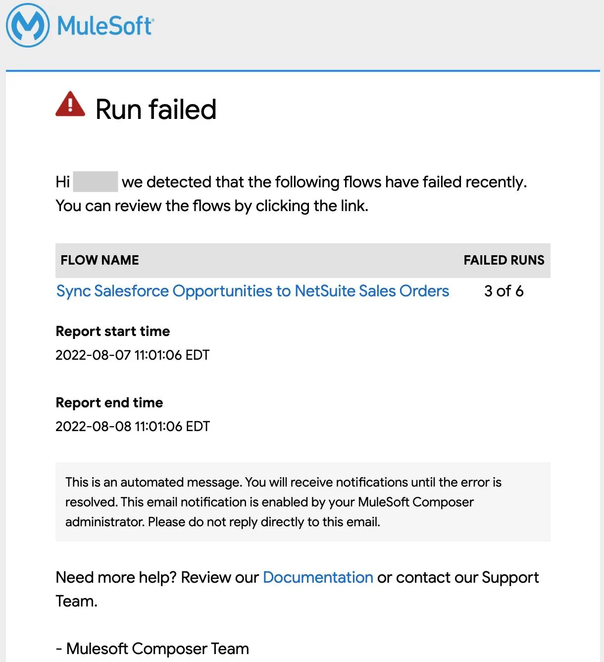 Email notification about failed instances of a flow.