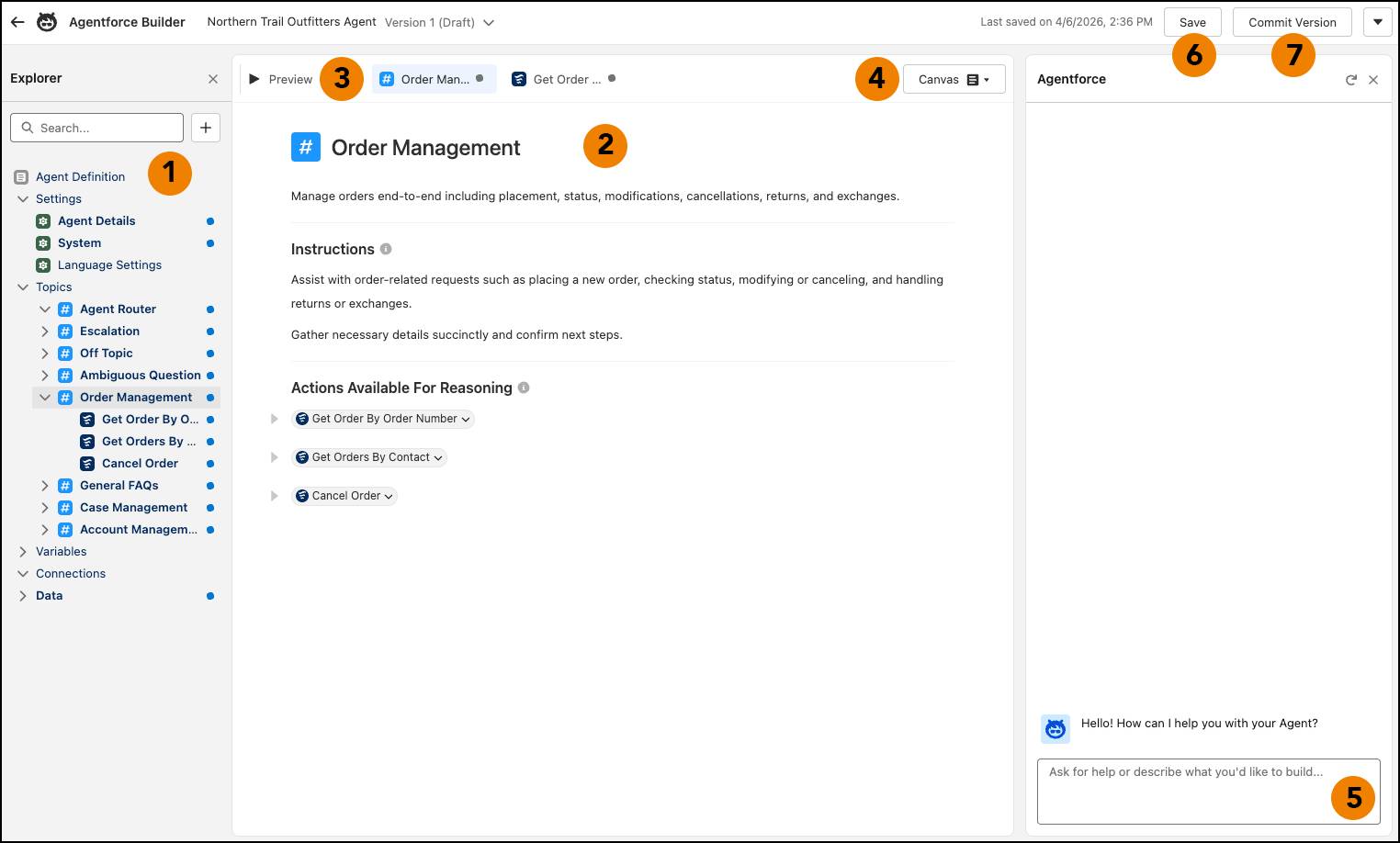 A screenshot of the new Agentforce Builder with two subagents open in the Canvas view.