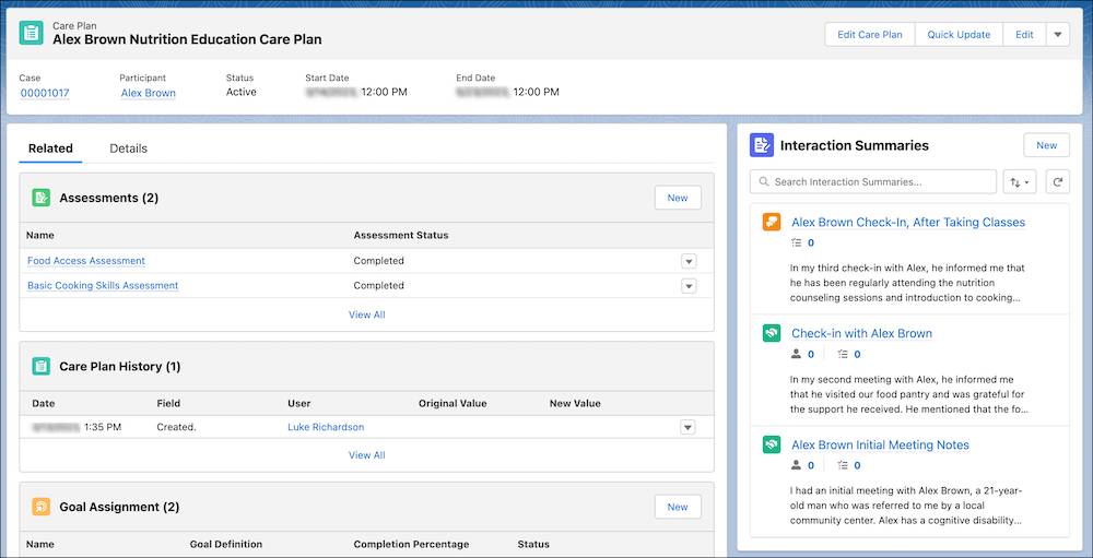 A care plan record