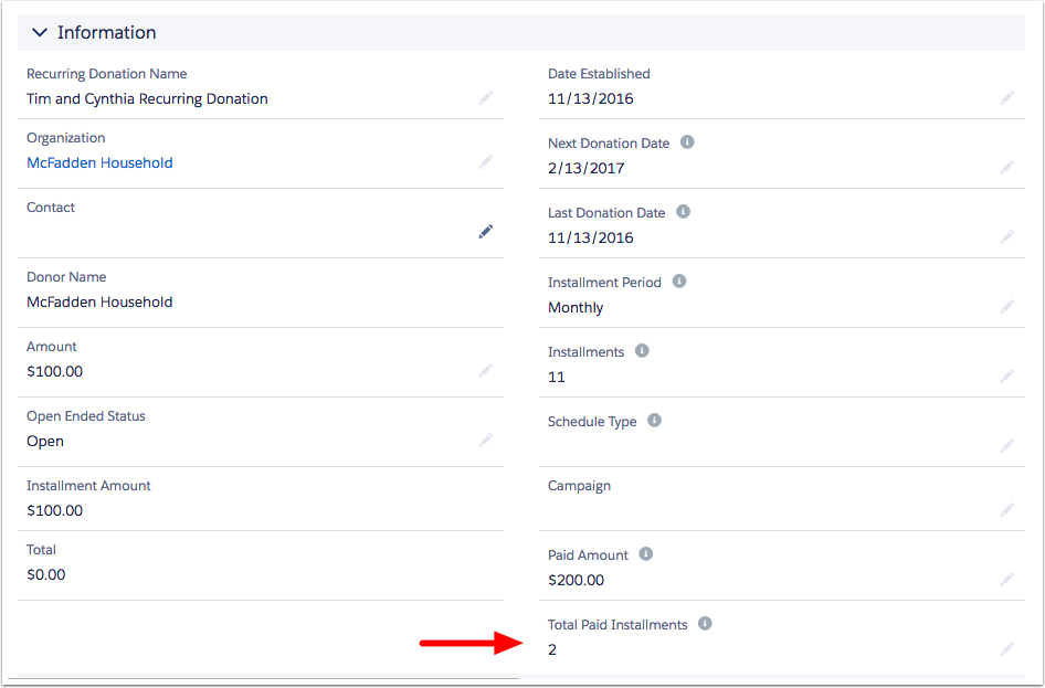 Recalculated paid installments