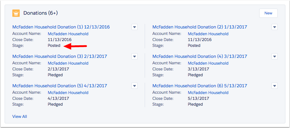 Recalculated posted donations
