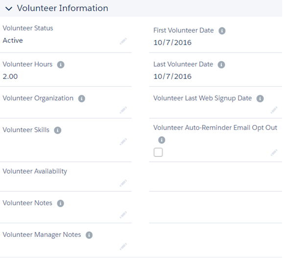 Volunteer contact information