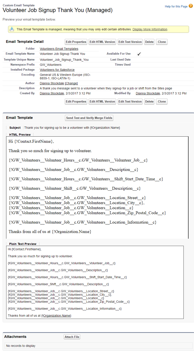 manage email and report on volunteer participation unit salesforce volunteer template