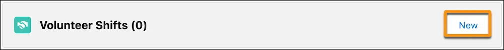 The New button on the Volunteer Shifts related list on a volunteer job record