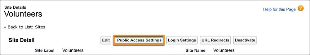 El botón Configuración de acceso público