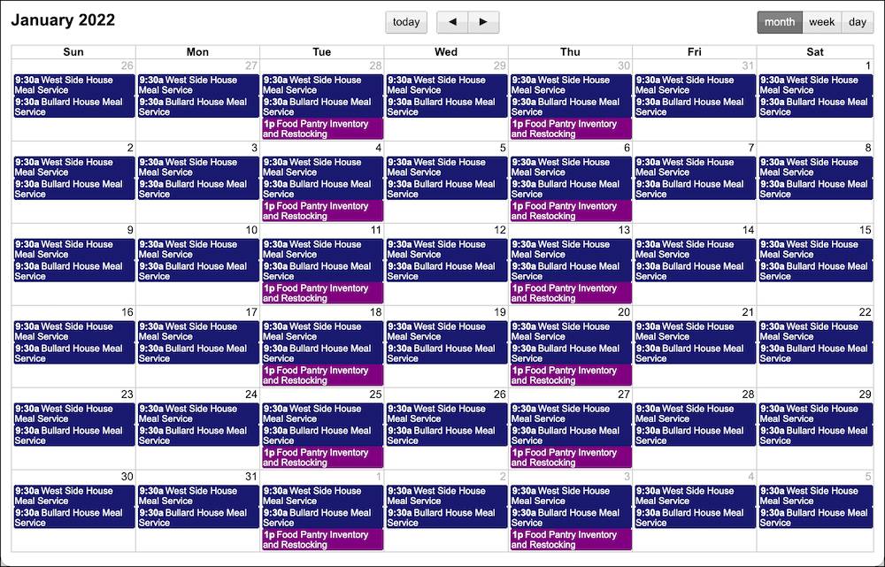 La vista de calendario de los eventos de NMH