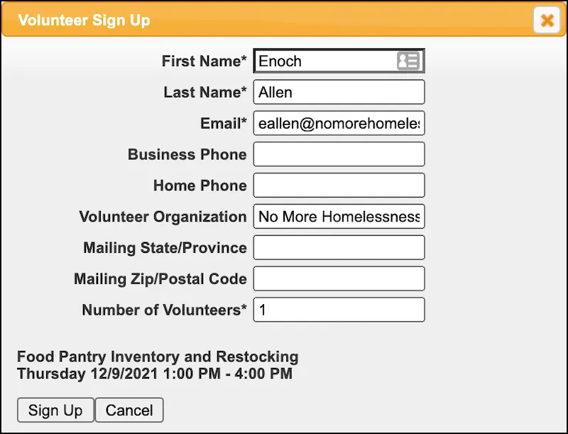 The registration form with Enoch’s details