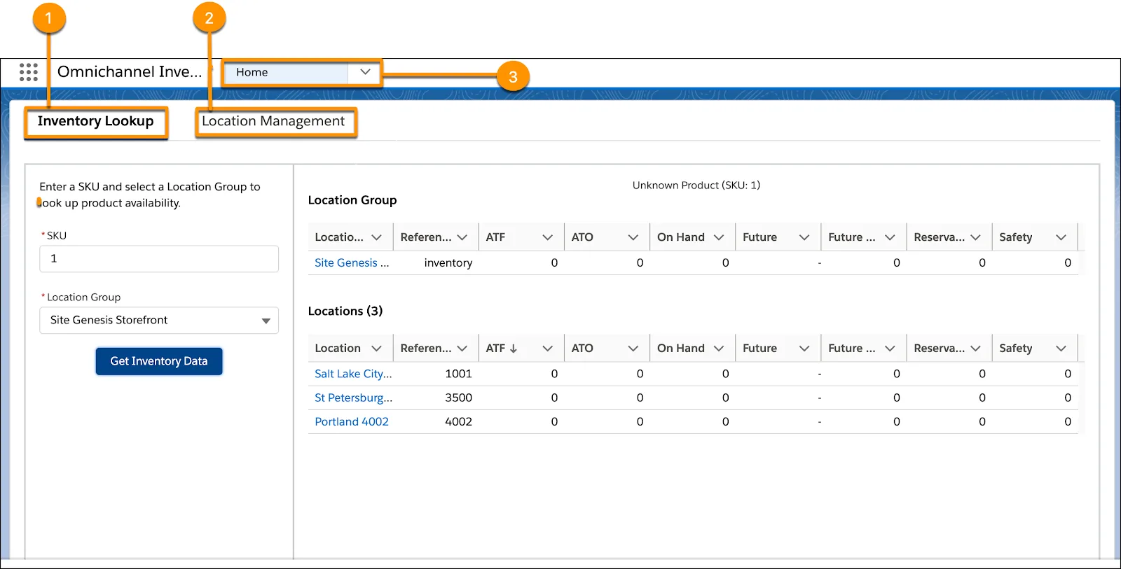 Omnichannel Inventory app showing the Omnichannel Inventory console home page view.