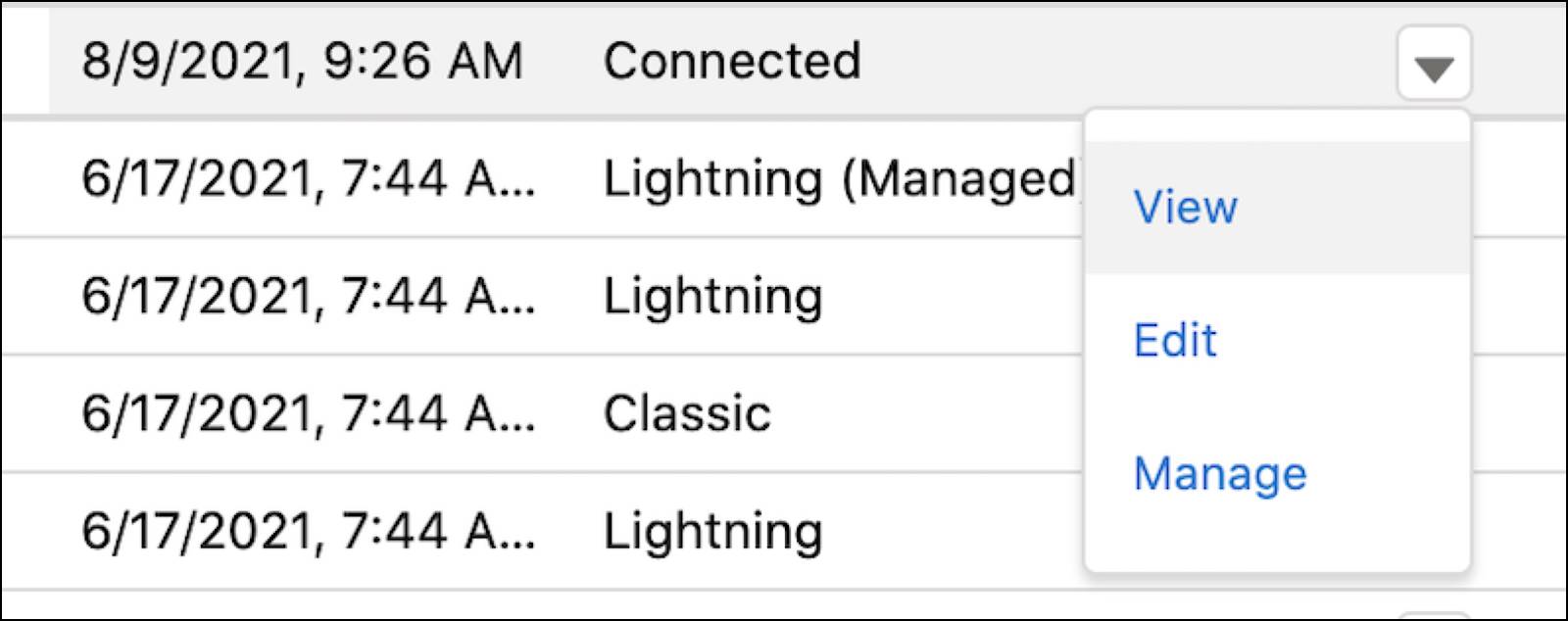 Click the dropdown menu to view a managed app.