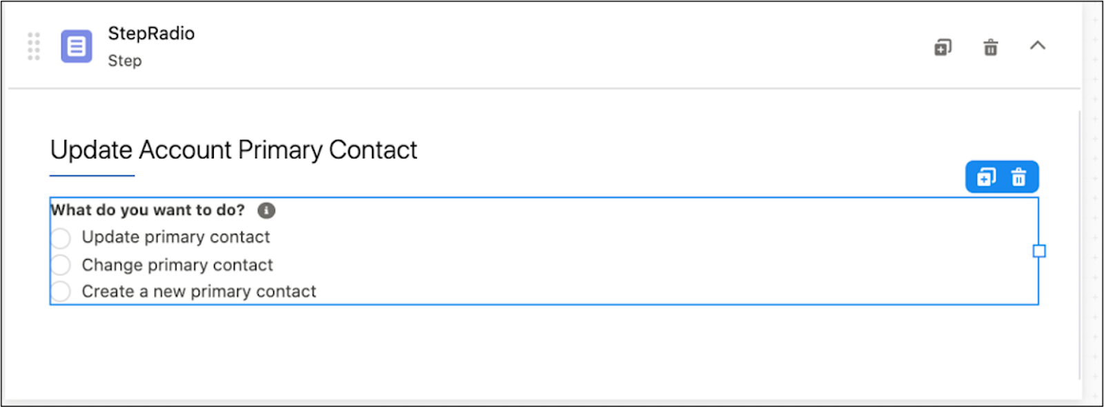 Omniscript’s update primary contact functionality