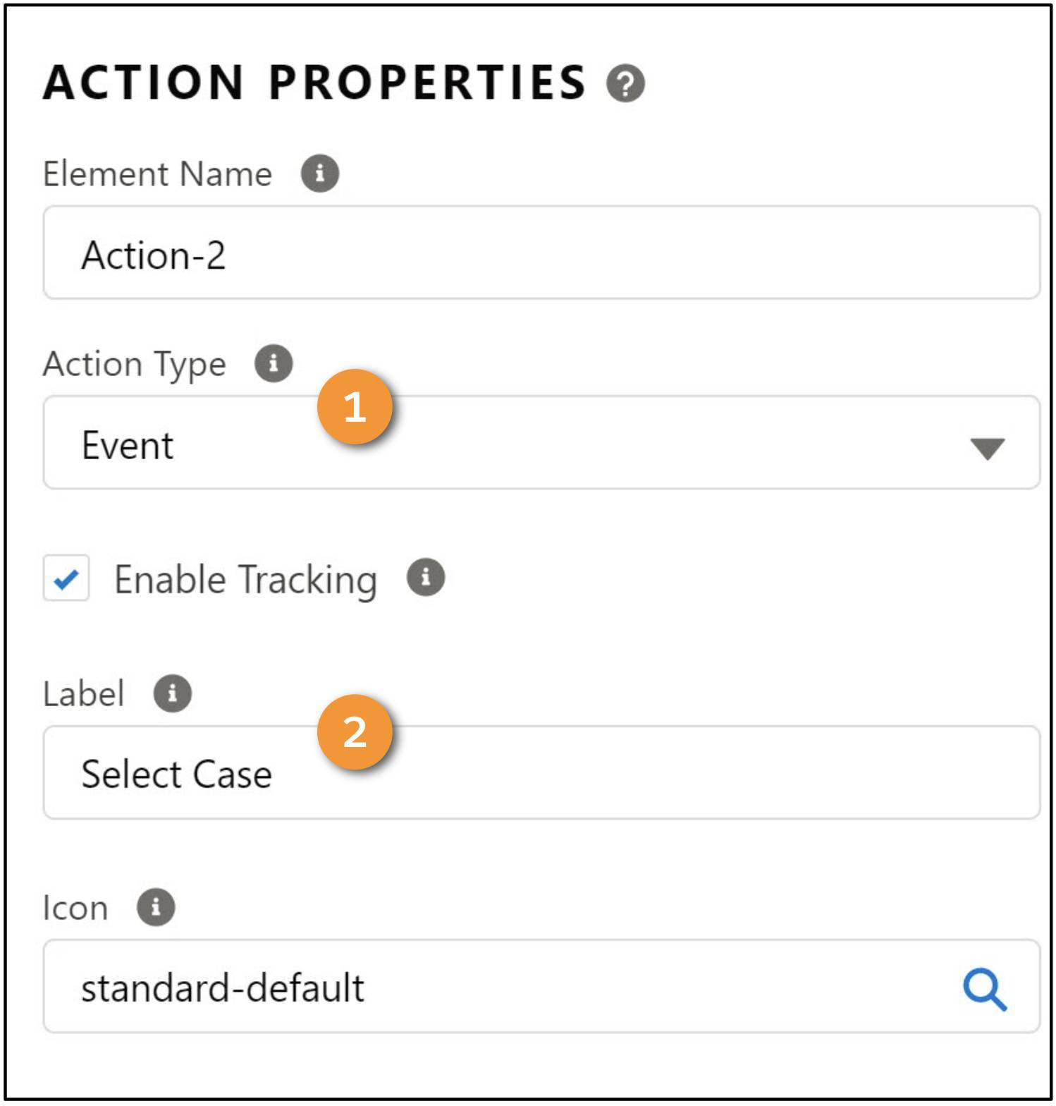 The Select Case action properties include the Action Type and Label.