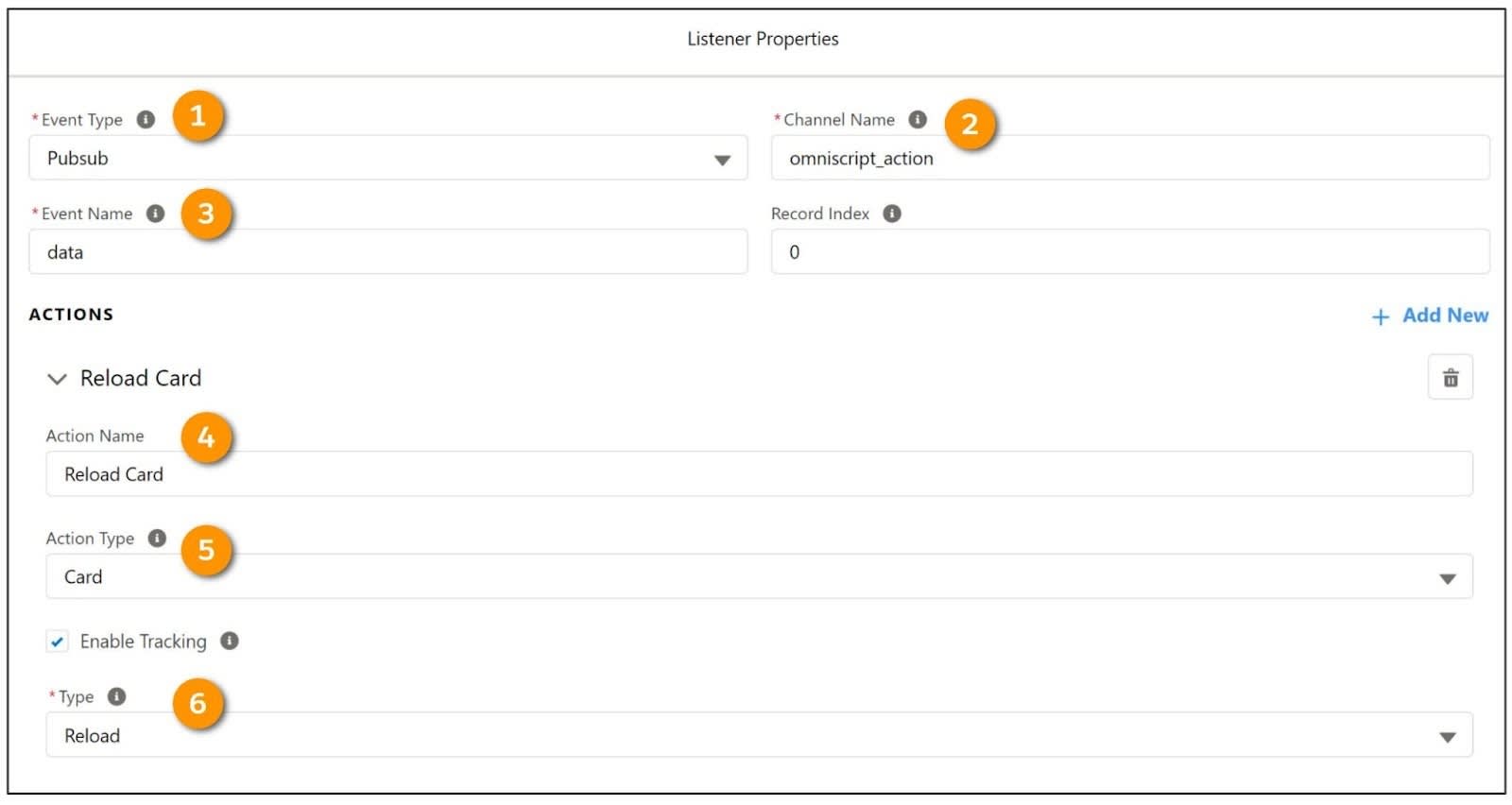 Event Listener Properties for the Reload type