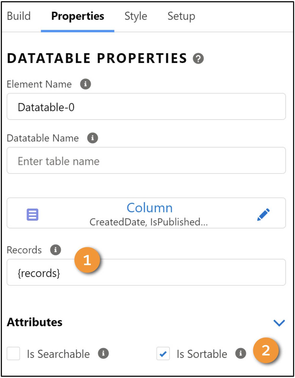 The Datatable Properties