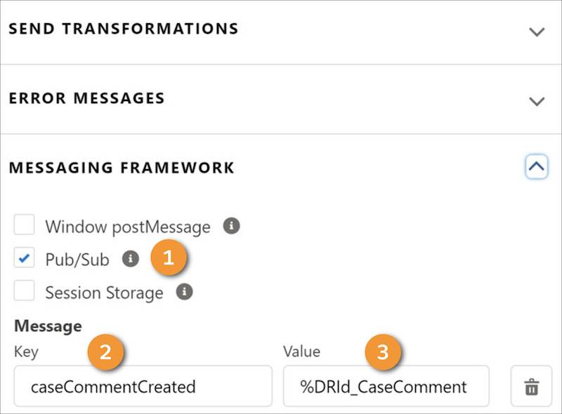 Messaging Framework settings in the Omnistudio Data Mapper Post Action properties