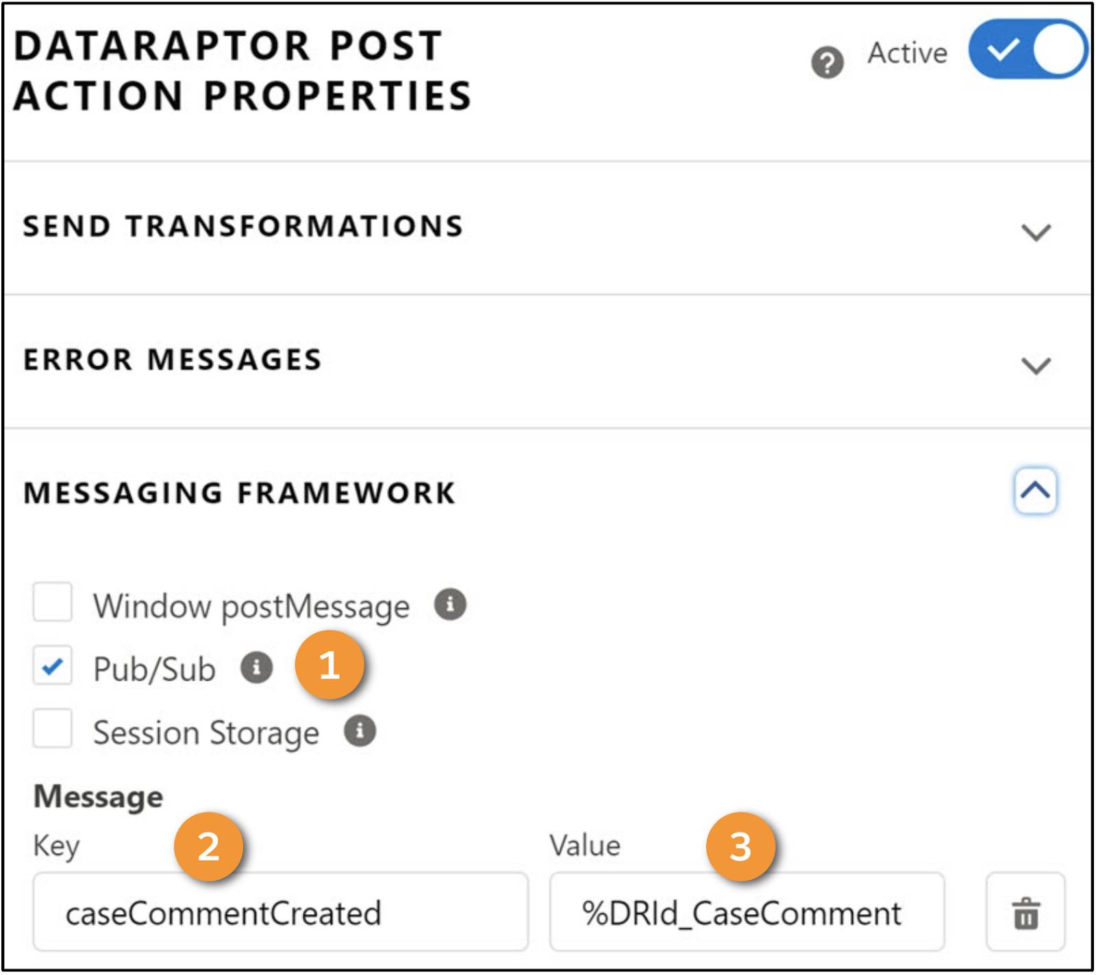 Messaging Framework settings in the DataRaptor Post Action properties