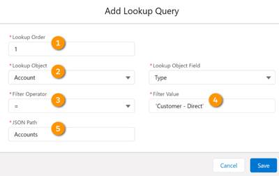 Lookup Query fields, such as Lookup Object, Filter Operator and Filter Value, and JSON Path