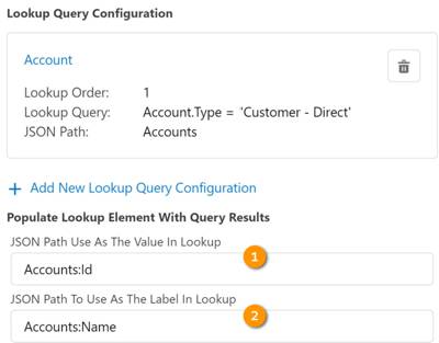 Set the JSON paths to use as the value and the label in the Lookup.