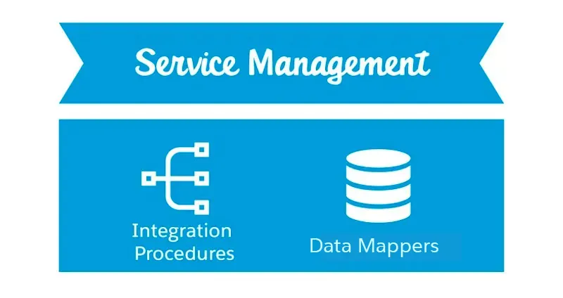 OmniStudio’s Service Management layer includes OmniStudio Integration Procedures and OmniStudio DataRaptors.