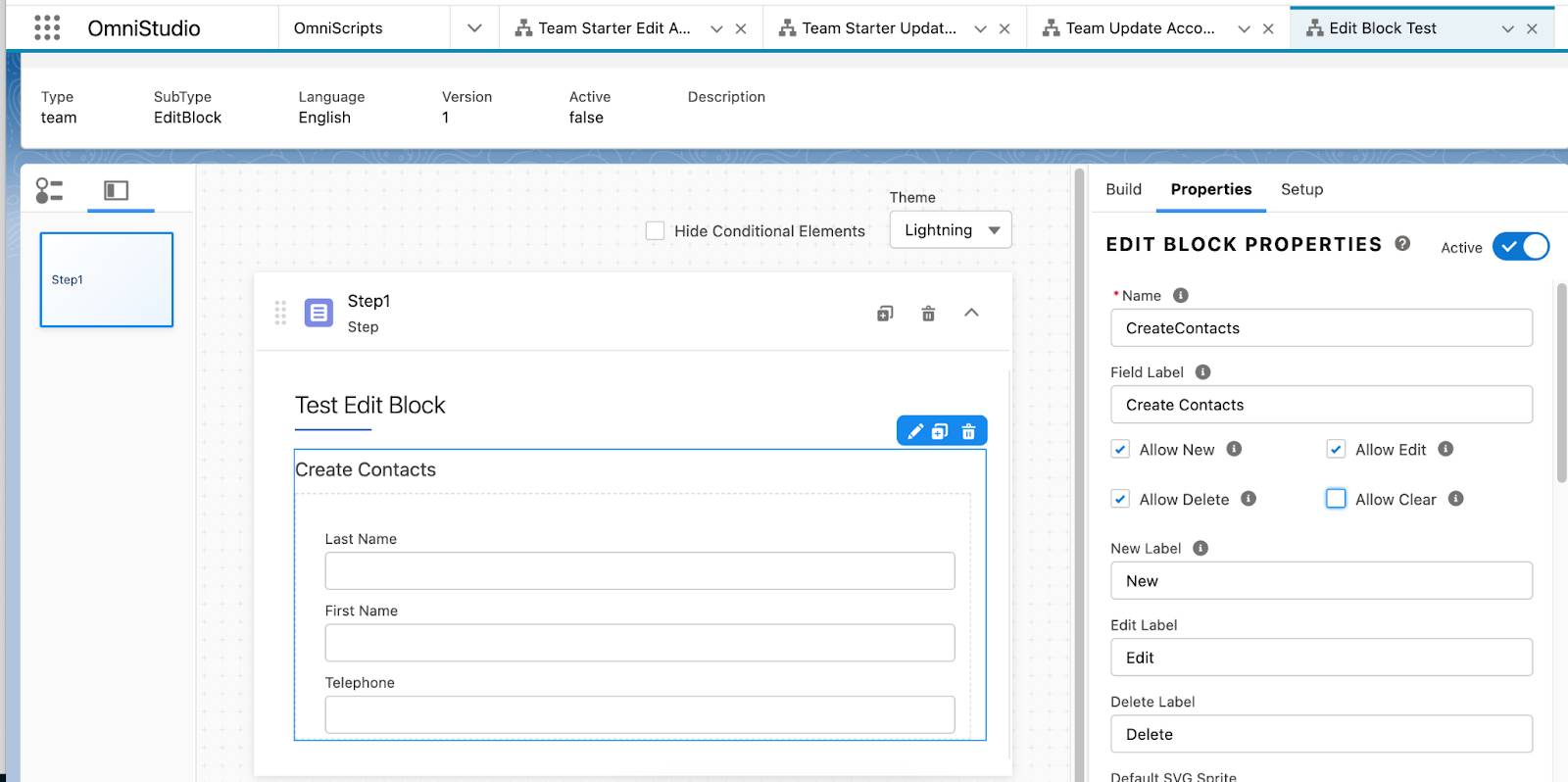 The canvas and Edit Block Properties panel