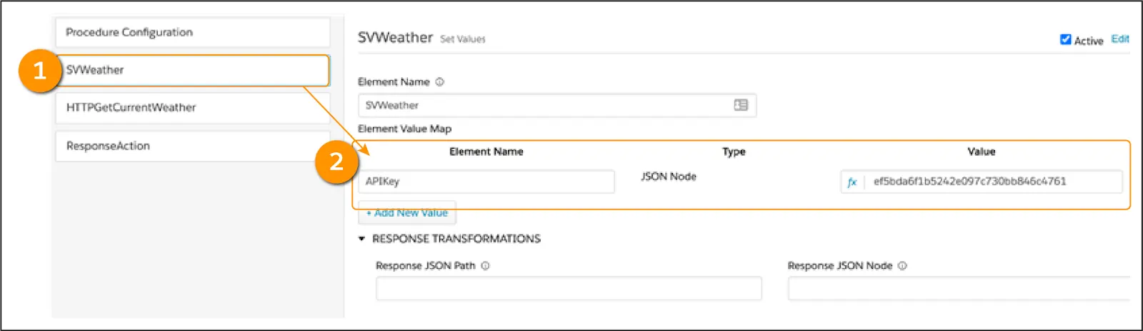 Use a Set Values element to store the API Key.