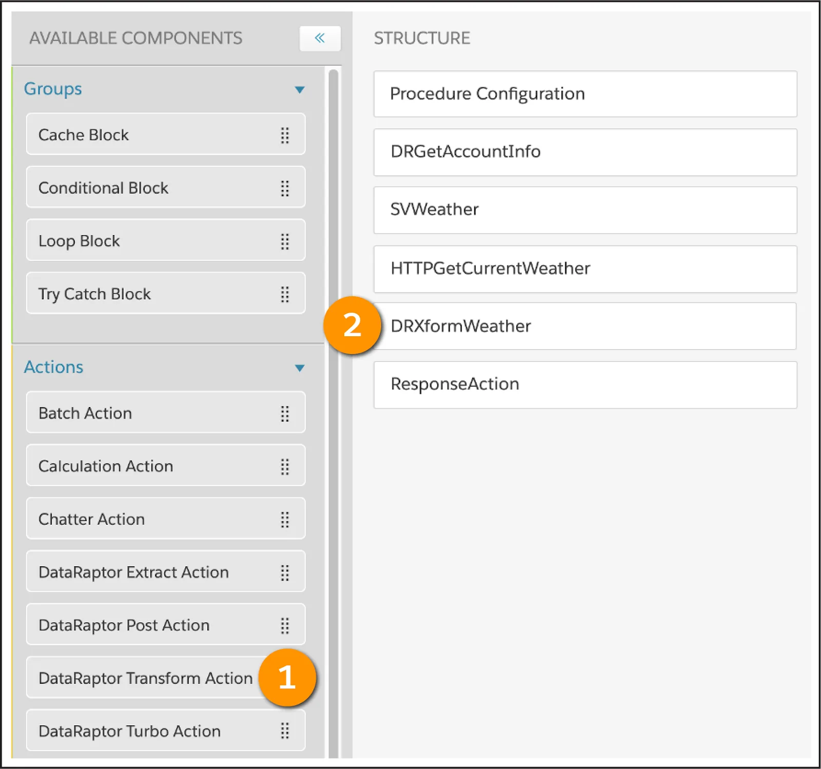 Add the DataRaptor Transform Action element to the Structure.