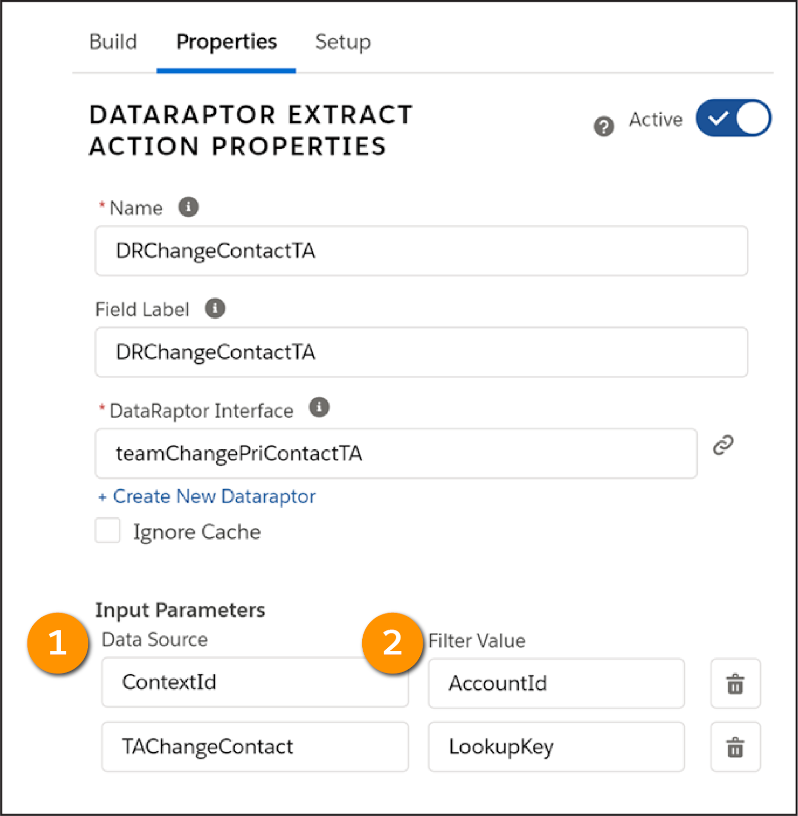 DataRaptor Extract Action の入力パラメーター