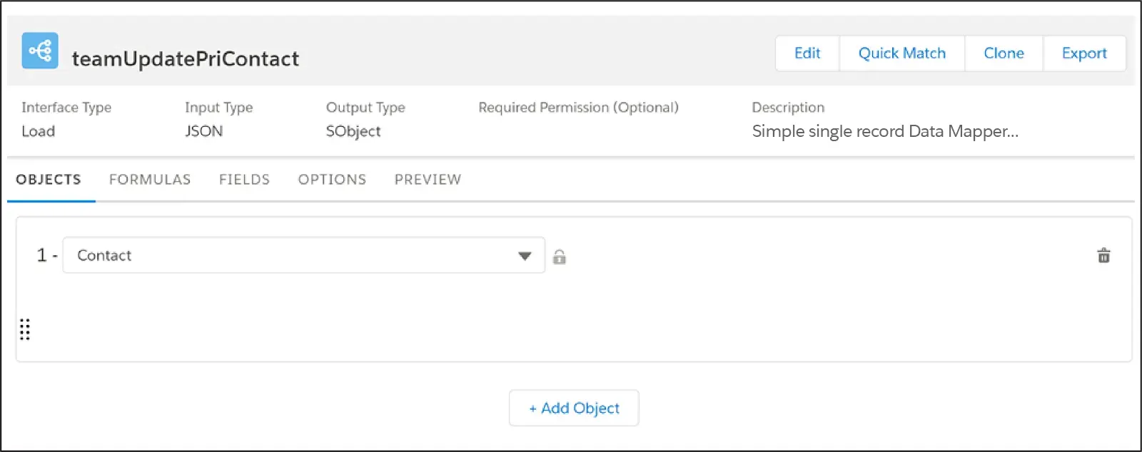 Contact object selected in the Data Mapper Load’s Objects tab