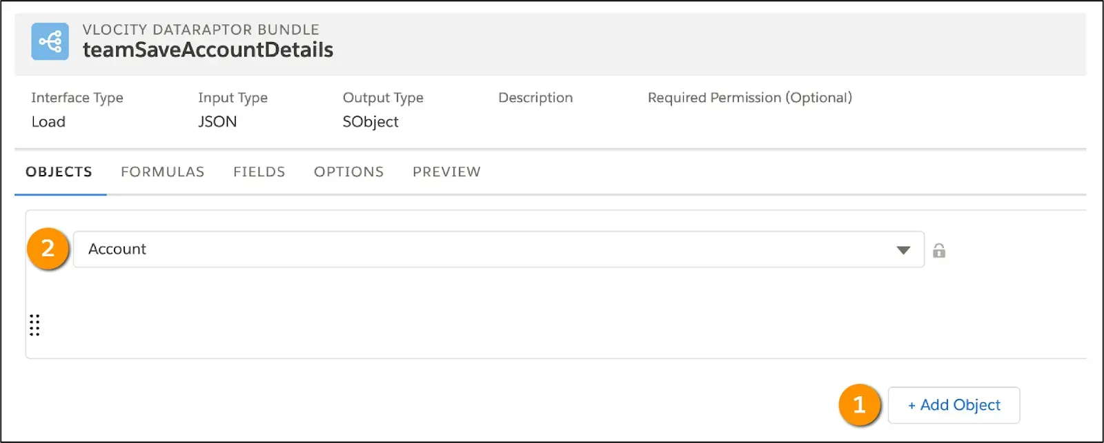 Select a Salesforce object in the Objects tab.