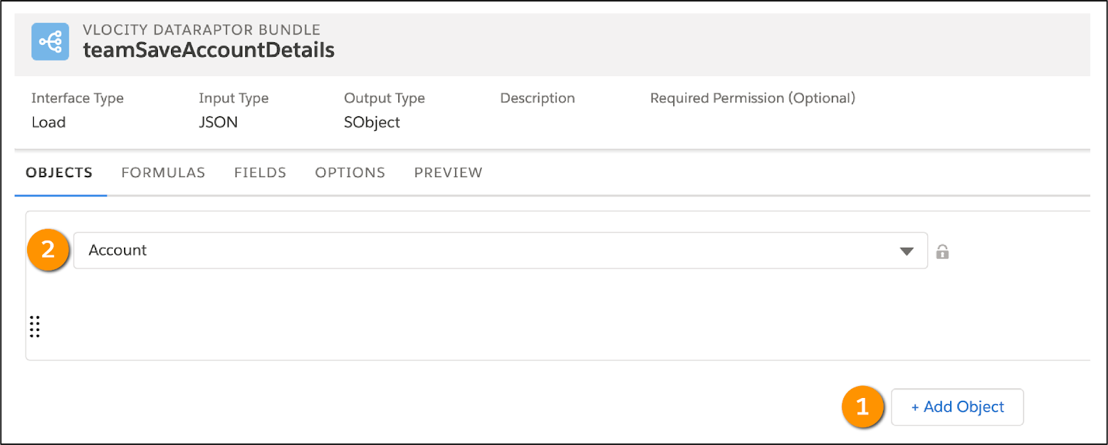 [OBJECTS (オブジェクト)] タブで Salesforce オブジェクトを選択します。