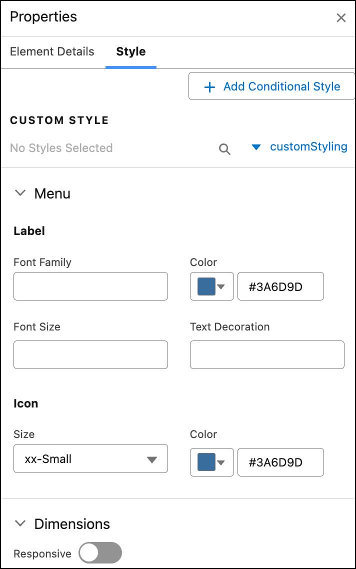 The Properties panel with the Style tab selected.