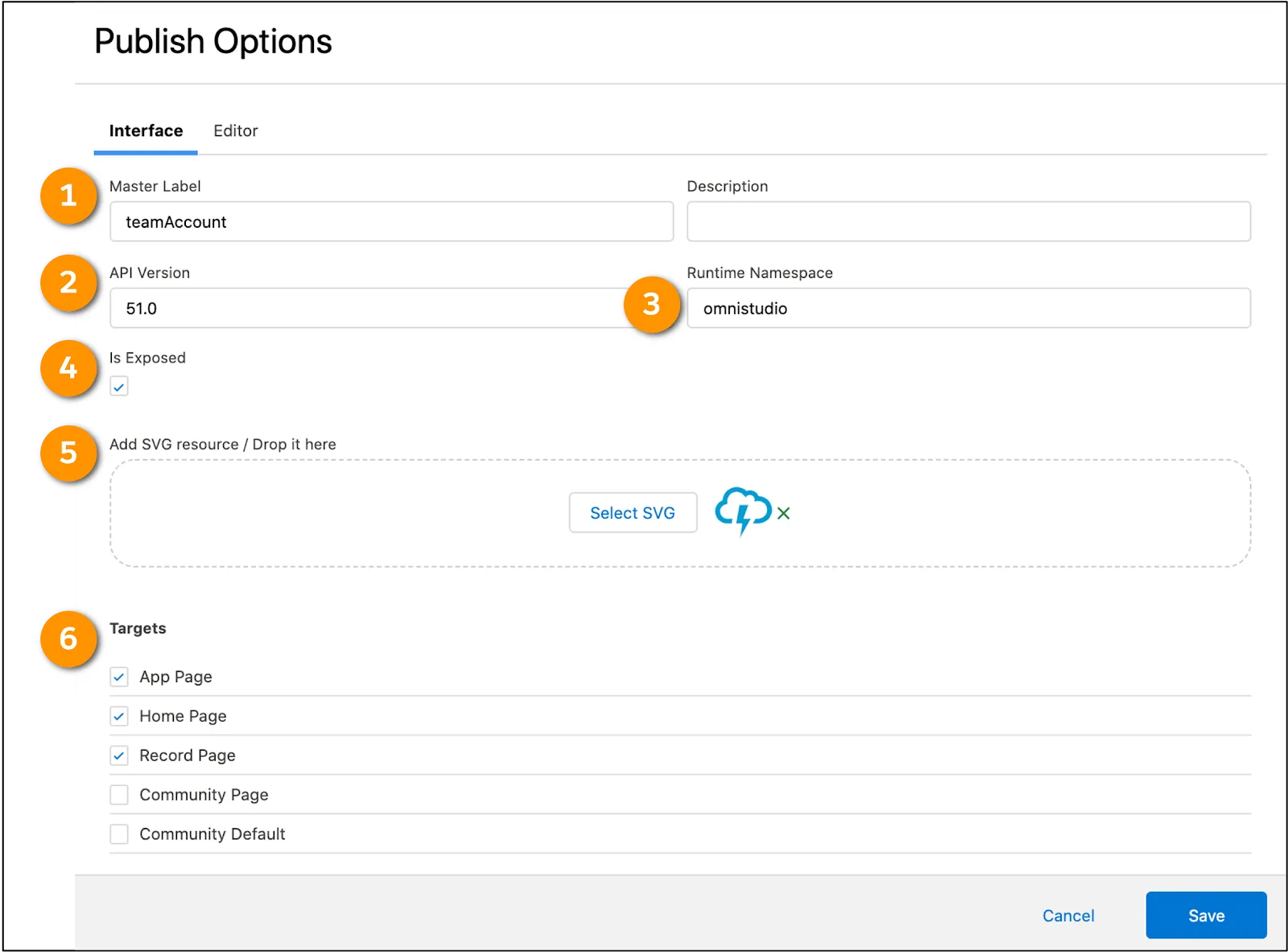 App Page, Home Page, and Record Page are enabled targets.