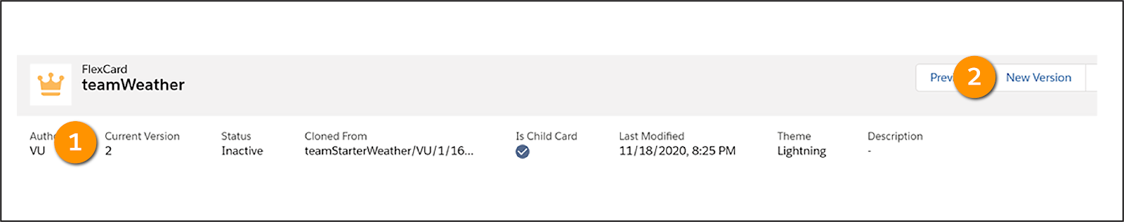 Versioning a Flexcard increments the Current Version number.