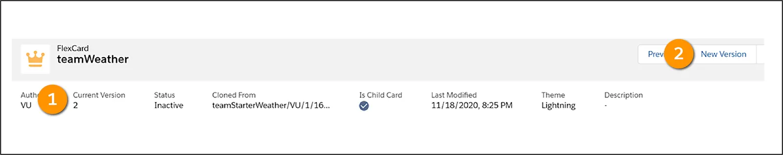 Versioning a FlexCard increments the Current Version number.